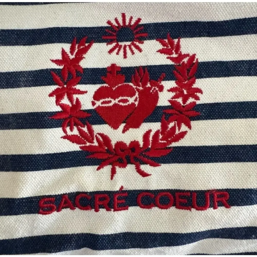 Baggu Blue White Cotton Canvas Sailor Stripe Backpack Sacre Coeur Nautical Boho